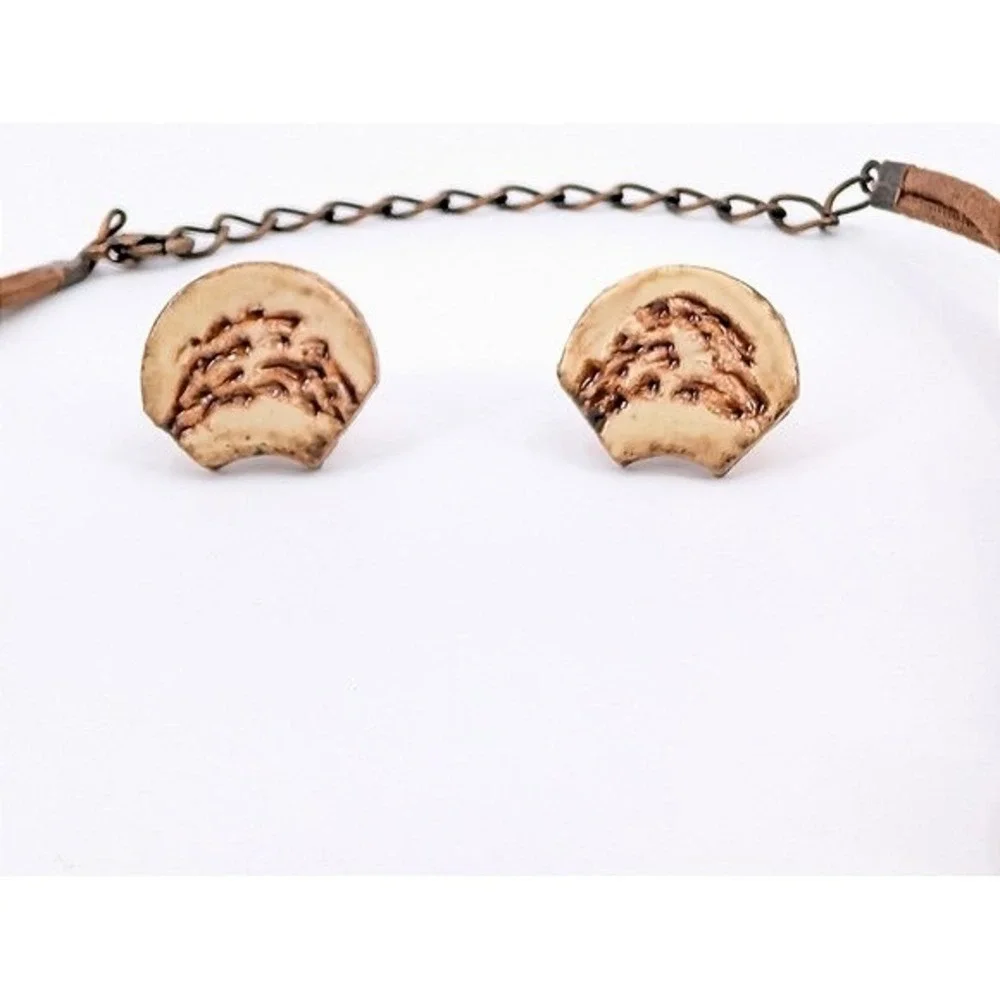 VTG Peru Handmade Ceramic Studio Art Pottery Bib Necklace Earrings Set Brutalist